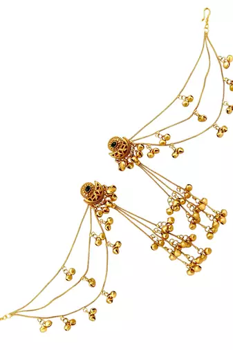 Matte gold plated heritage kashmiri ear chain earrings