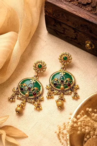 Green heritage rajwadi earrings