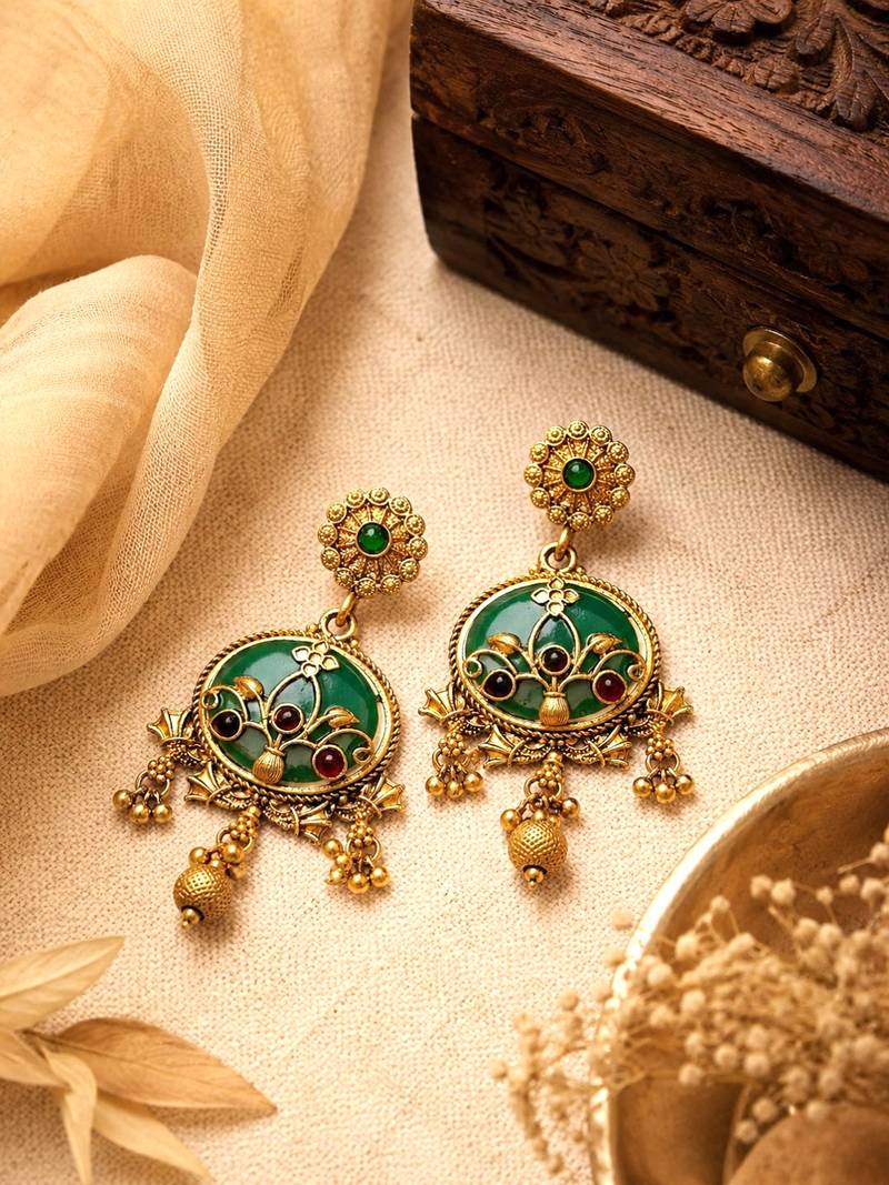 Green heritage rajwadi earrings
