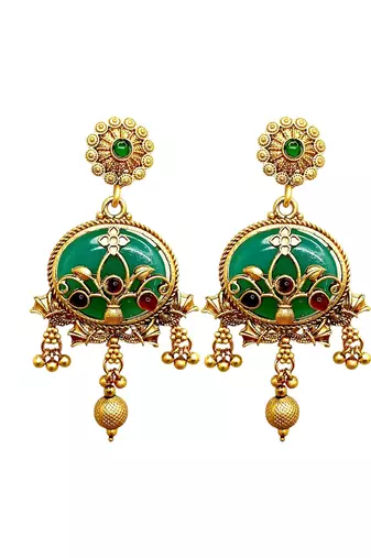 Green heritage rajwadi earrings