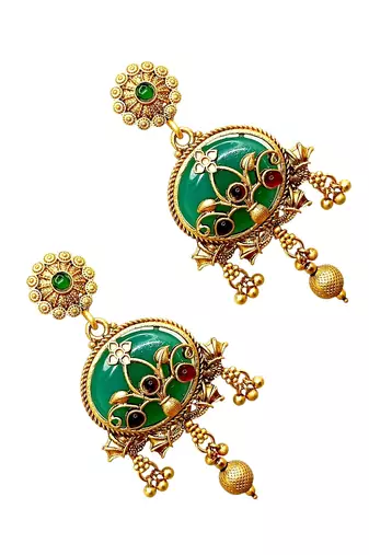 Green heritage rajwadi earrings