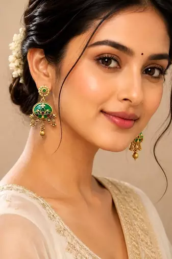 Green heritage rajwadi earrings