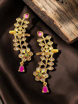 Gold plated cz floral ear cuff earrings 1