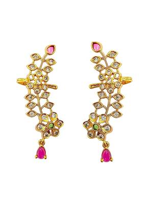 Gold plated cz floral ear cuff earrings 2