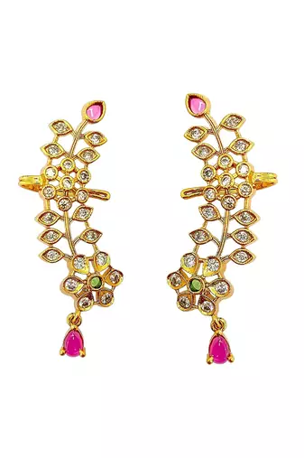 Gold plated cz floral ear cuff earrings
