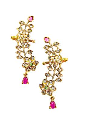 Gold plated cz floral ear cuff earrings 3