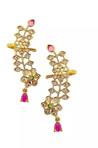 Gold plated cz floral ear cuff earrings