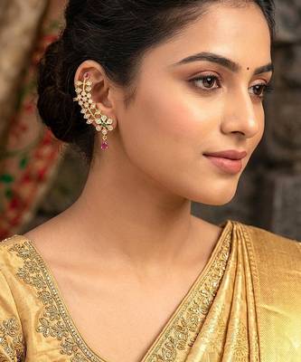 Gold plated cz floral ear cuff earrings 4