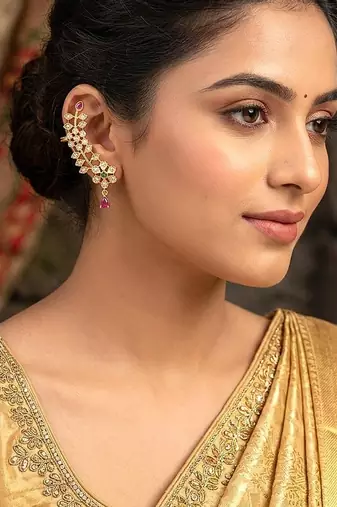 Gold plated cz floral ear cuff earrings