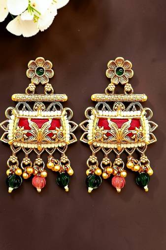 Rajwadi style heritage maroon earrings