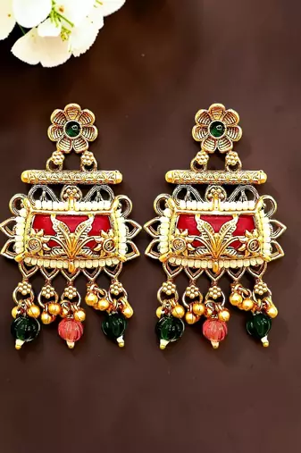 Rajwadi style heritage maroon earrings