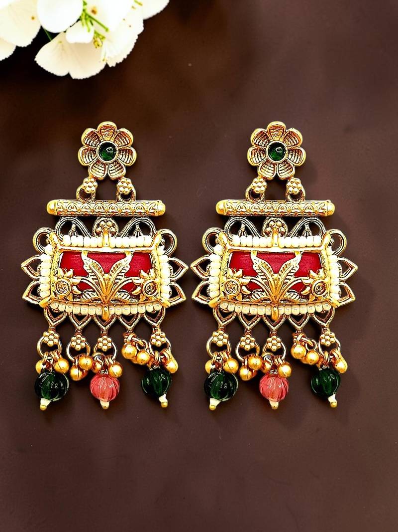 Rajwadi style heritage maroon earrings