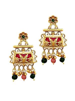 Rajwadi style heritage maroon earrings 3