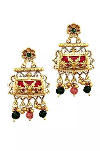 Rajwadi style heritage maroon earrings