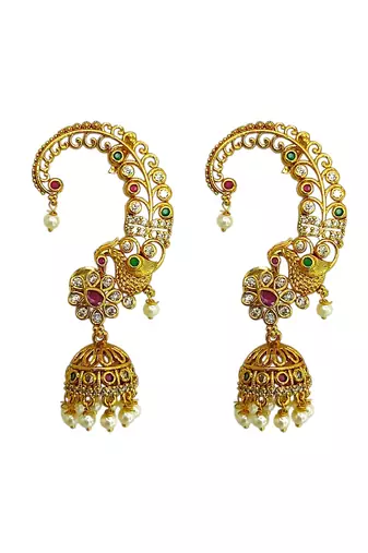 Gold plated cz peacock ear cuff earrings