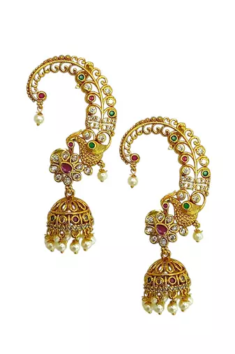 Gold plated cz peacock ear cuff earrings