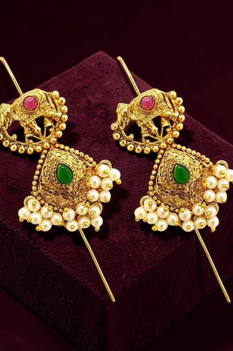 Gold plated elephant motif needle ear cuff earrings