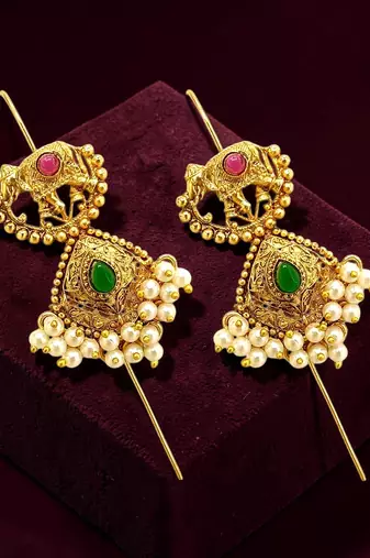 Gold plated elephant motif needle ear cuff earrings