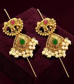 Gold plated elephant motif needle ear cuff earrings