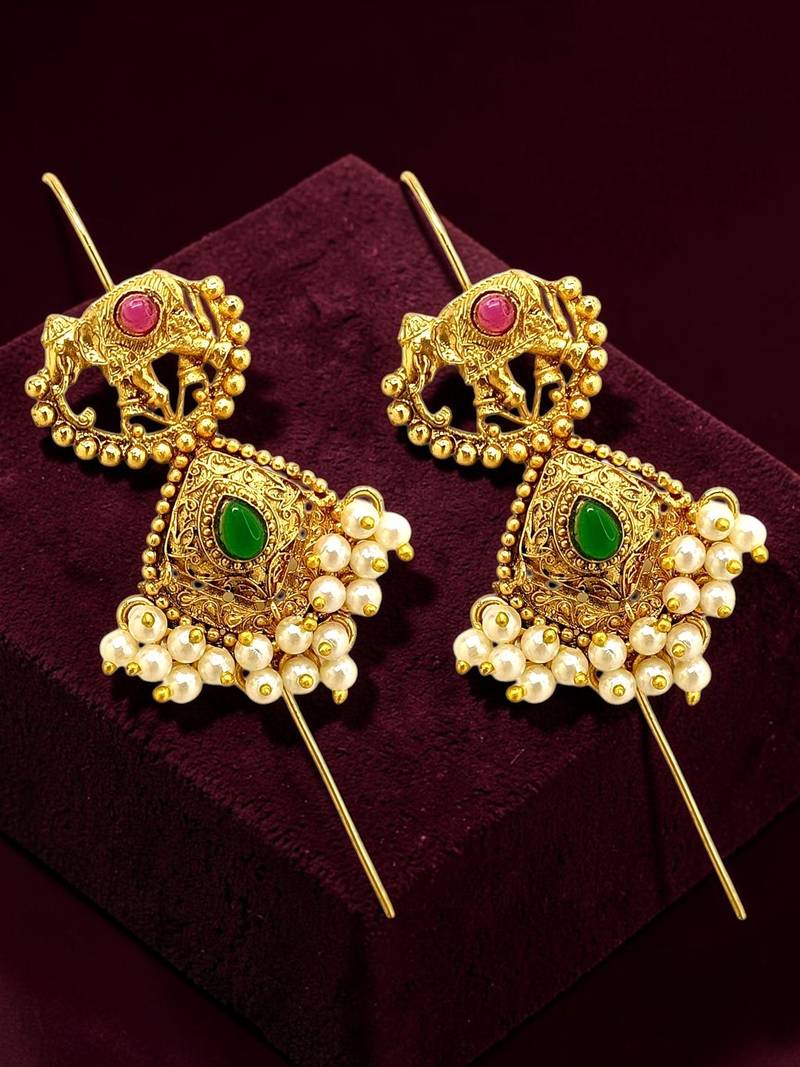 Gold plated elephant motif needle ear cuff earrings