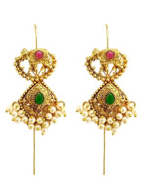 Gold plated elephant motif needle ear cuff earrings 2
