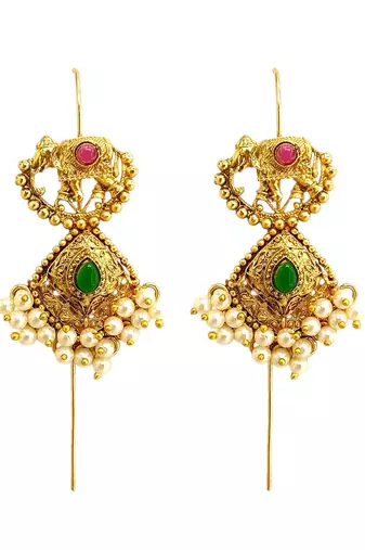 Gold plated elephant motif needle ear cuff earrings