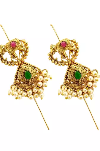 Gold plated elephant motif needle ear cuff earrings