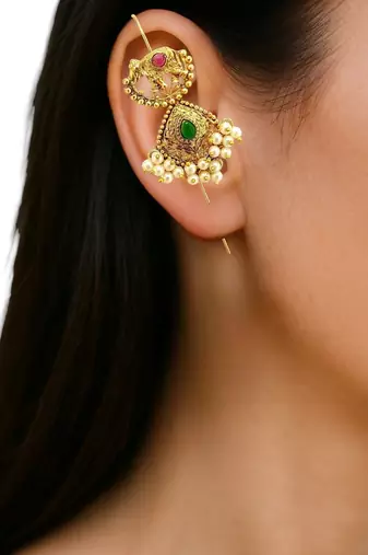 Gold plated elephant motif needle ear cuff earrings
