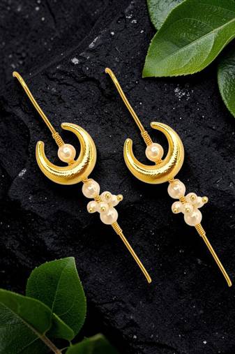 Gold plated chandrakor needle ear cuff earrings