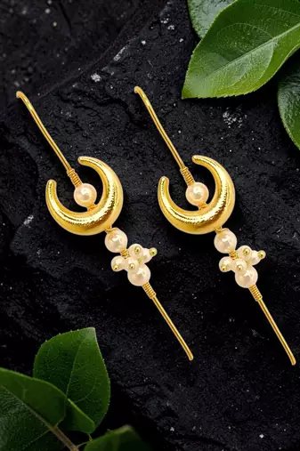 Gold plated chandrakor needle ear cuff earrings