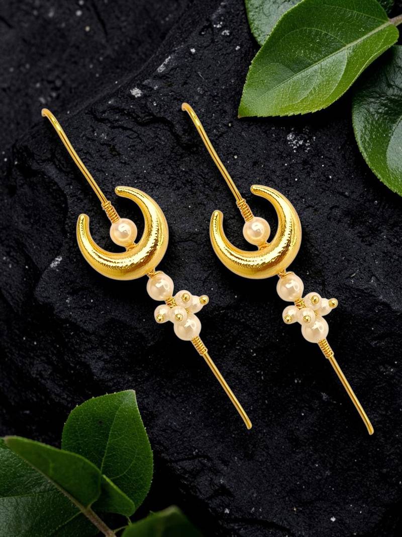 Gold plated chandrakor needle ear cuff earrings