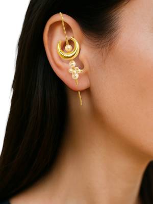 Gold plated chandrakor needle ear cuff earrings 4