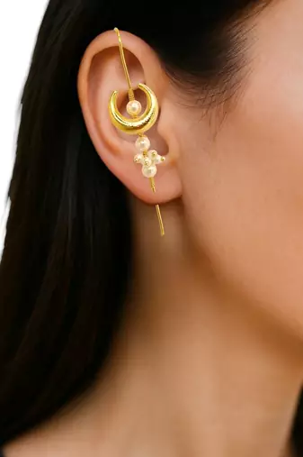 Gold plated chandrakor needle ear cuff earrings