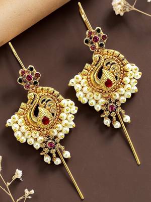 Gold plated peacock needle ear cuff earrings 1