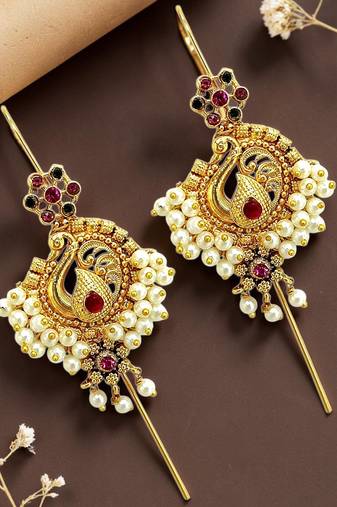 Gold plated peacock needle ear cuff earrings