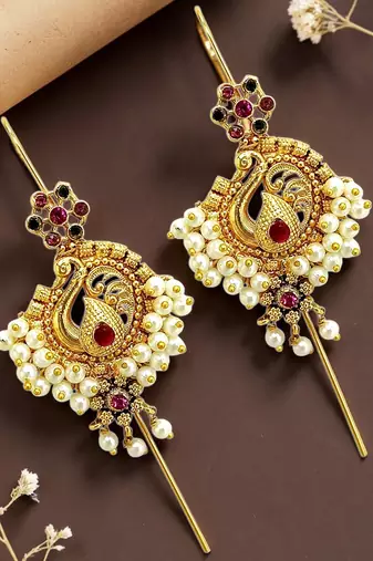 Gold plated peacock needle ear cuff earrings