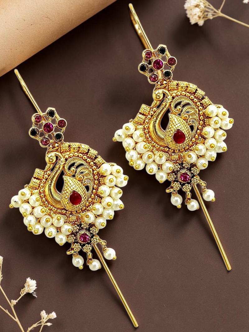Gold plated peacock needle ear cuff earrings