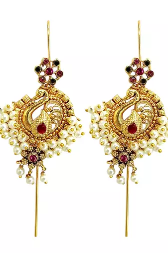 Gold plated peacock needle ear cuff earrings