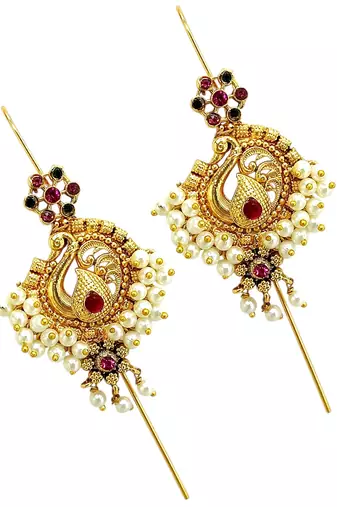 Gold plated peacock needle ear cuff earrings