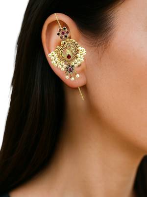 Gold plated peacock needle ear cuff earrings 4