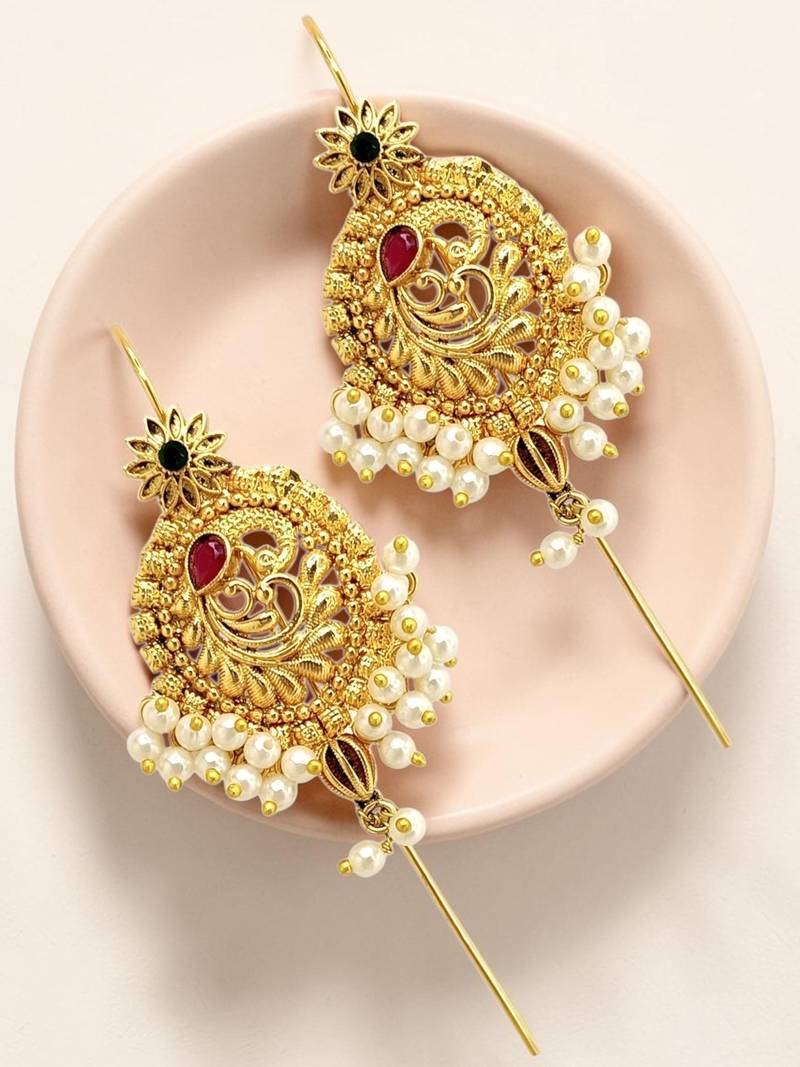 Traditional peacock needle ear cuff earrings