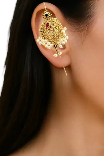 Traditional peacock needle ear cuff earrings