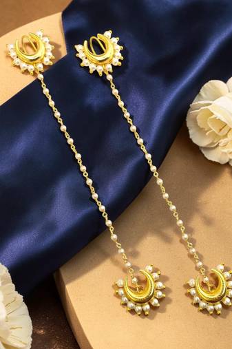 Gold plated crescent moon ear cuff earrings