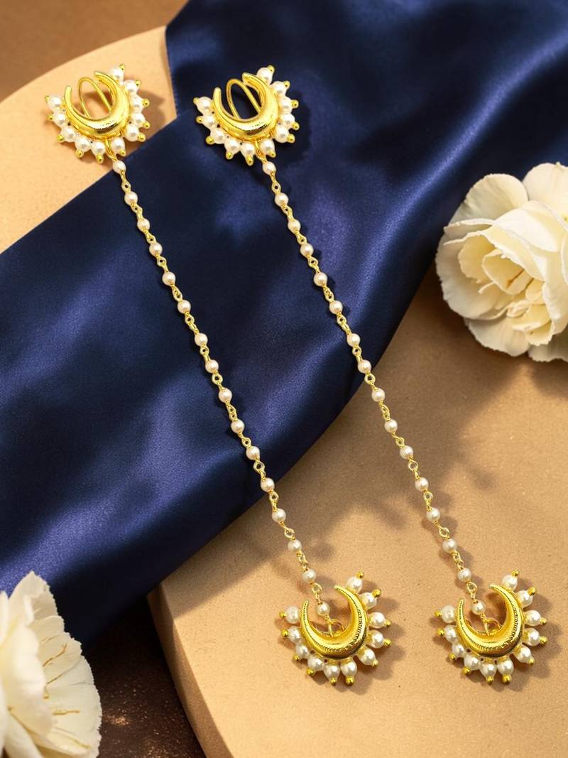 Gold plated crescent moon ear cuff earrings