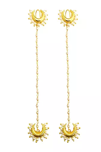 Gold plated crescent moon ear cuff earrings