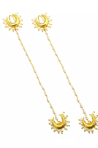 Gold plated crescent moon ear cuff earrings