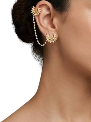 Gold plated crescent moon ear cuff earrings 4