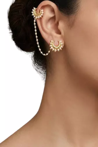 Gold plated crescent moon ear cuff earrings
