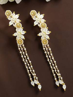 Clear white fanshionista crystals dangler ear cuff earrings 1