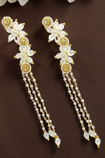 Clear white fanshionista crystals dangler ear cuff earrings